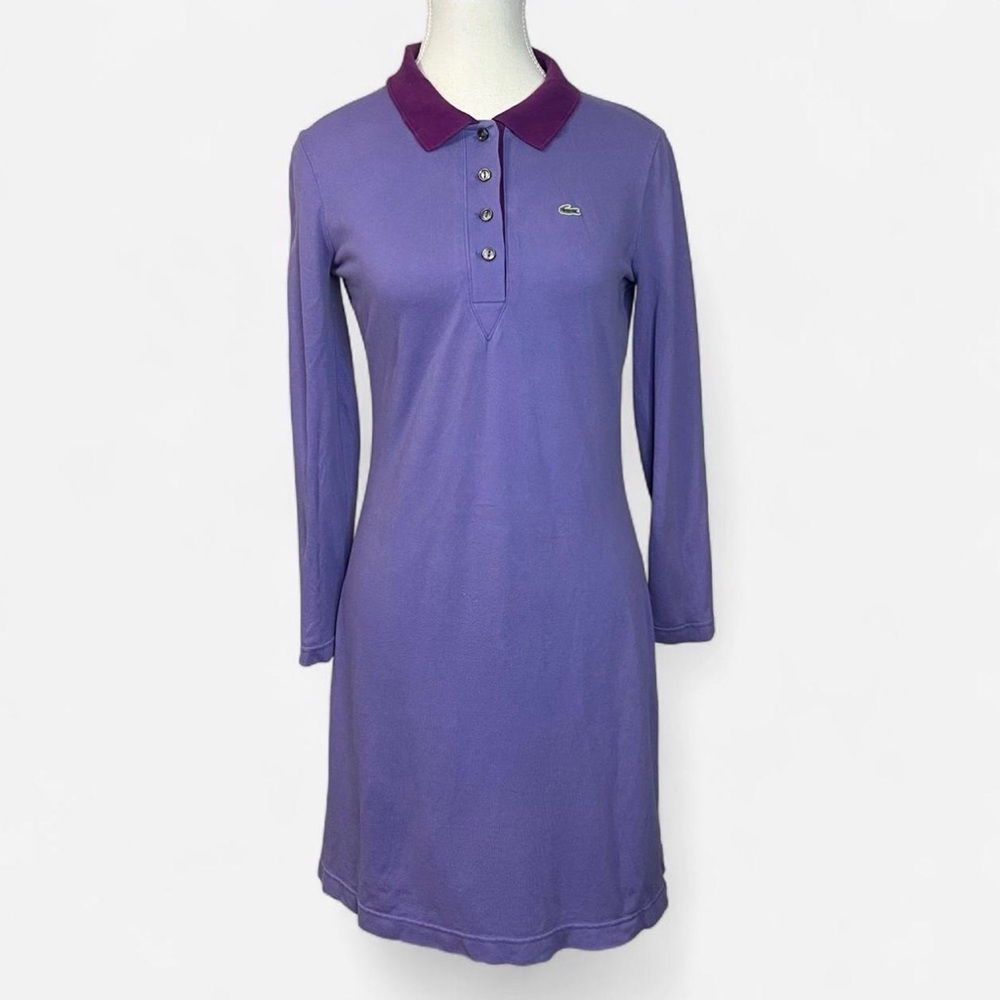 Lacoste Women's Long Sleeve Purple Pique Polo Dress size 6